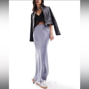 NWOT Satin Maxi Skirt in Light Grey